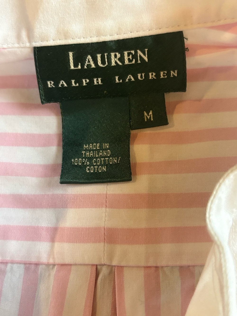 Lauren Ralph Lauren Women’s Tuxedo Striped Band Collar Pink & White Shirt Size M - Picture 4 of 4